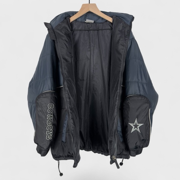 NFL Reebok Dallas Cowboys Mens Large Navy Blue Black Embroidered Puffer Jacket - Picture 3 of 15